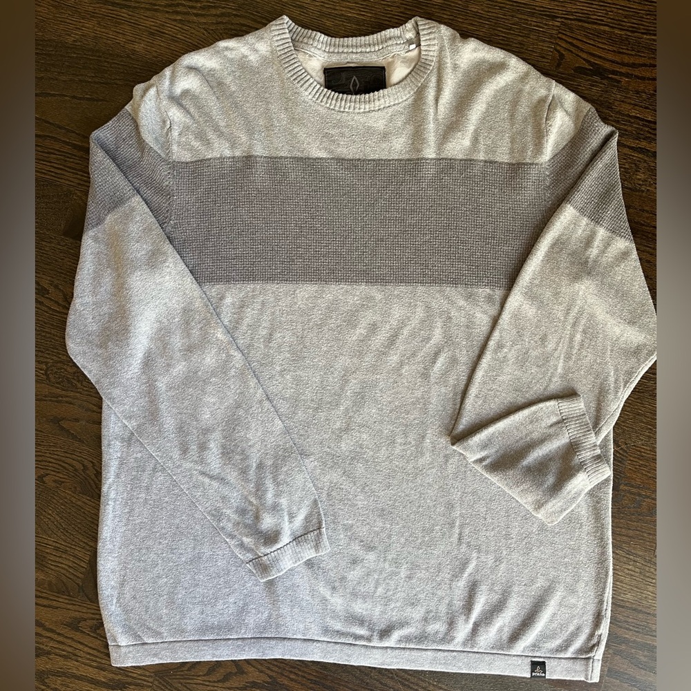 Prana Colorblock Gray Crewneck Knit Sweater Mens XL Outdoor Casual